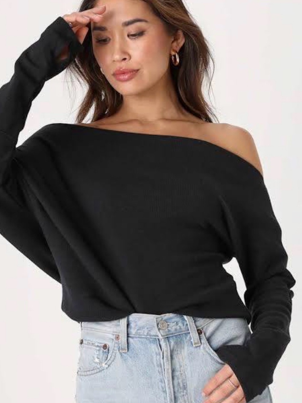 We The Free Black Off-the-Shoulder Knit Sweater